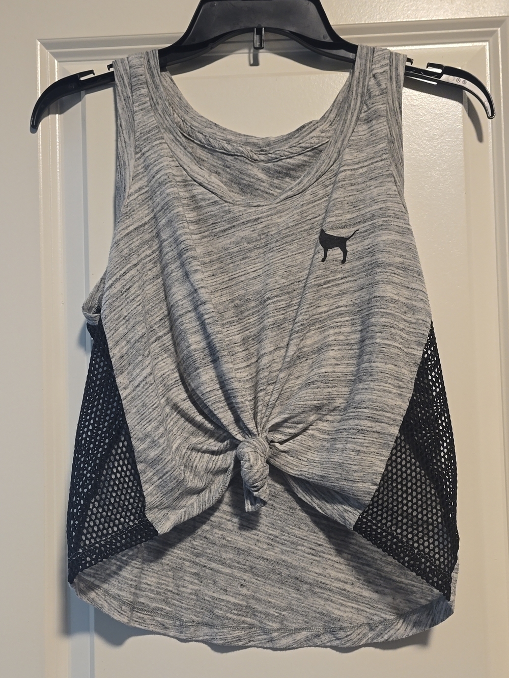 PINK Victoria's Secret Gray Tank Top with Black Mesh Panels